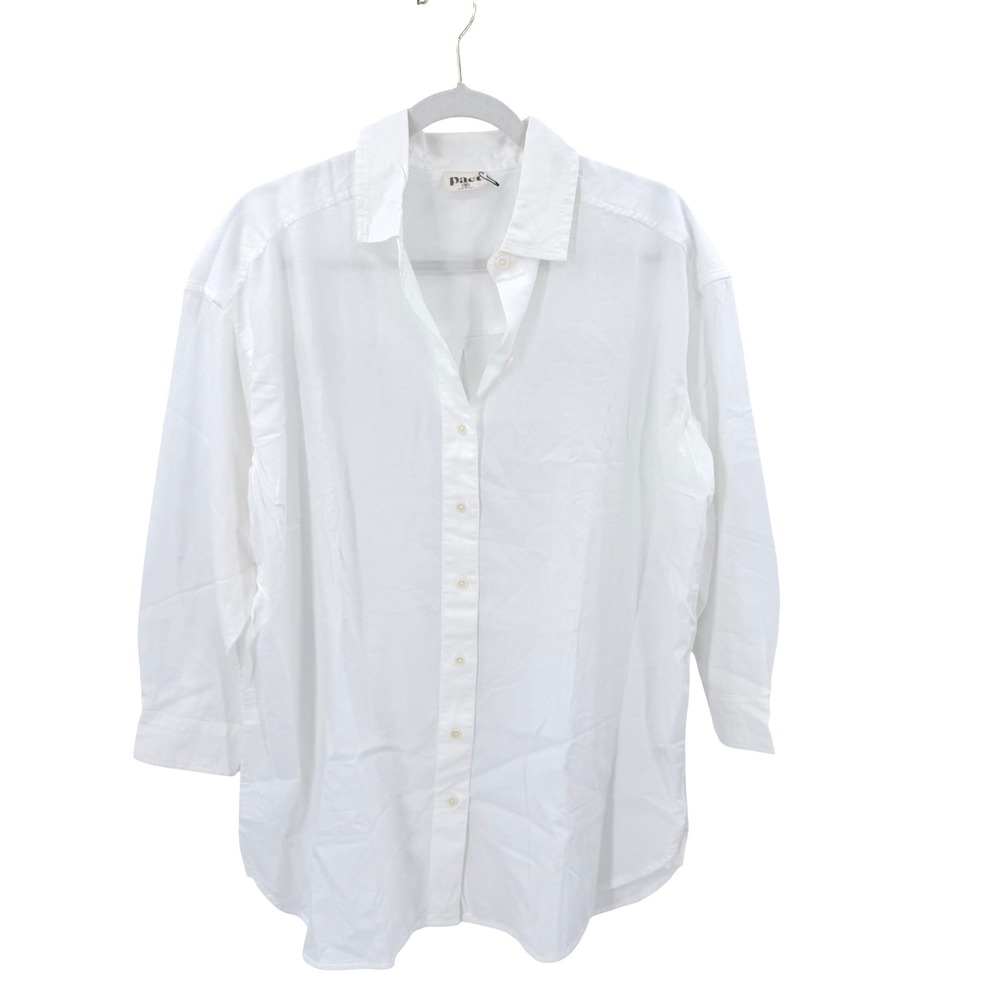 Pact Oversized Loose White 100% Organic Cotton Relaxed Button Down Shirt XS/S